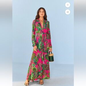 Farm rio PINK LEAVES MAXI DRESS new without tags small‎
